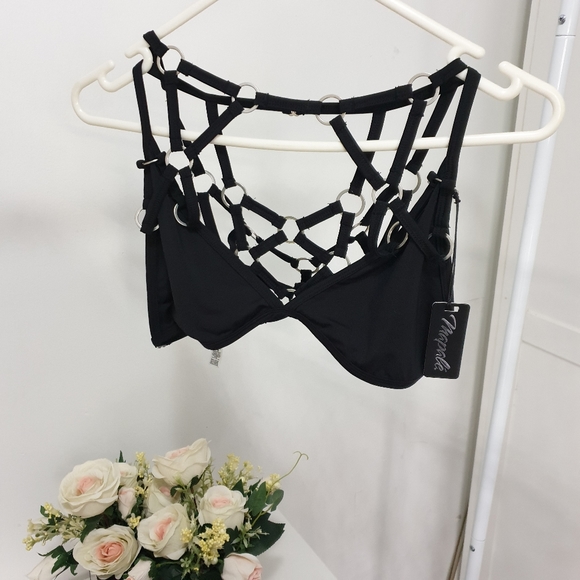 ⬇️$30⬇️NWT AUSXL Mapale Black O Ring Strappy Bralette - Picture 11 of 16